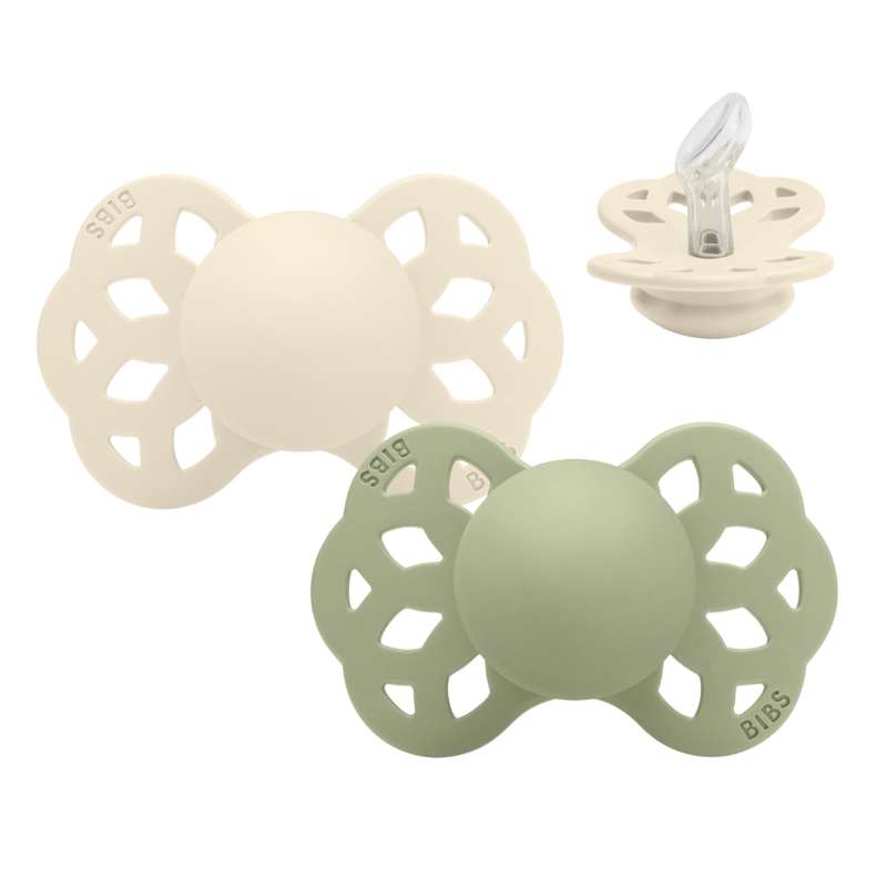 BIBS Anatomisk Infinity Pacifier - 2-Pack - Size 1 - Silicone - Ivory/Sage