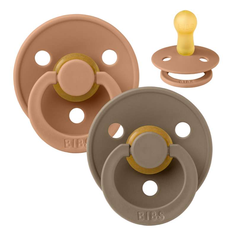BIBS Round Colour Pacifier - 2-Pack - Size 2 - Natural rubber - Earth/Dark Oak
