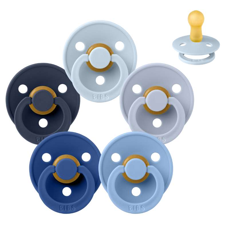 BIBS Round Colour Pacifier - Bundle - 5 pcs. - Size 2 - Blue Eyed Baby