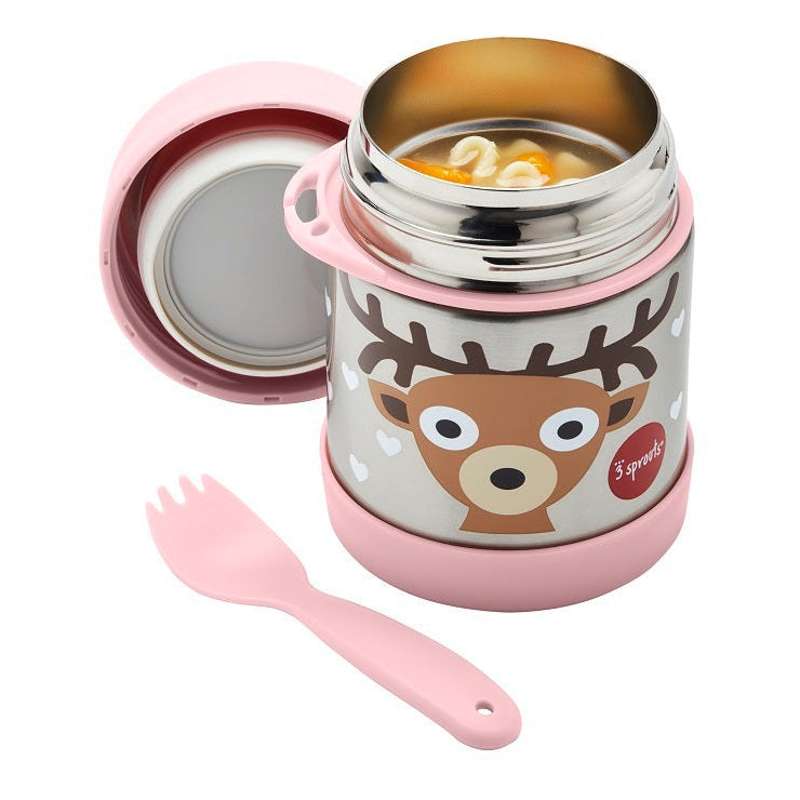 3 Sprouts Thermos Food Container with Spork - 350 ml - Deer - Pink