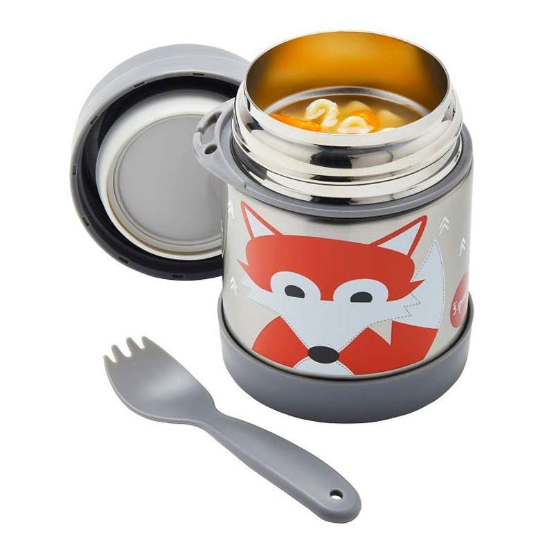 3 Sprouts Thermos Food Container with Spork - 350 ml - Fox - Dark Gray