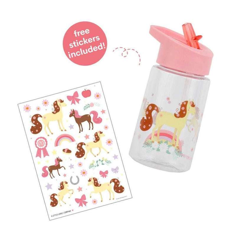A Little Lovely Company Water Bottle - Horse - Pink