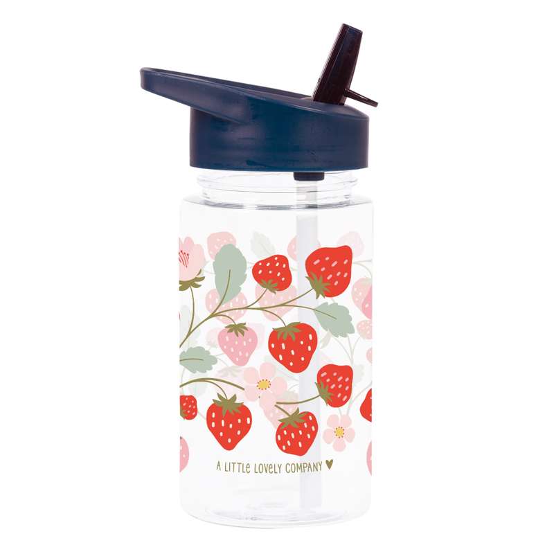 A Little Lovely Company Water Bottle - Strawberries - Blue/Red