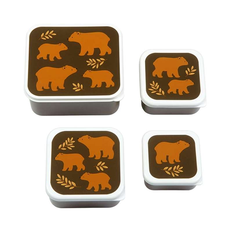 A Little Lovely Company Lunchbox and Snack Box Set - 4 pieces - Bears - Brown