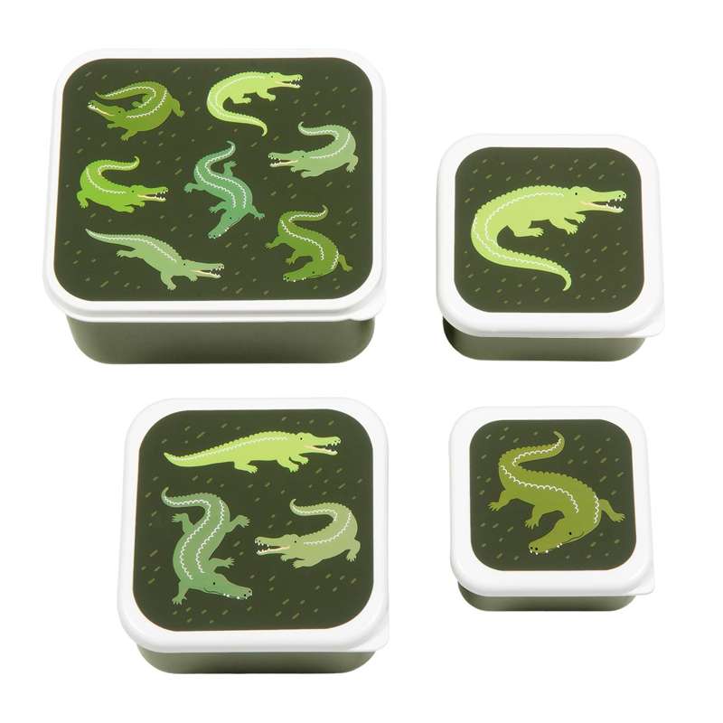 A Little Lovely Company Lunchbox and Snack Box Set - 4 pieces - Crocodiles - Green
