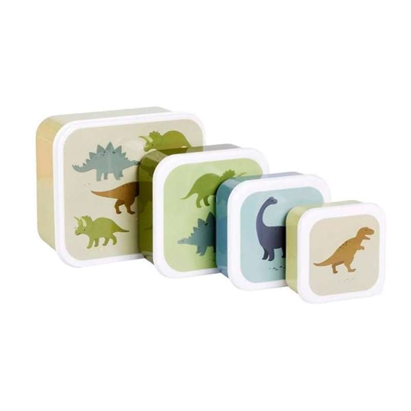 A Little Lovely Company Lunchbox and Snack Box Set - 4 pieces - Dinosaur - Olive