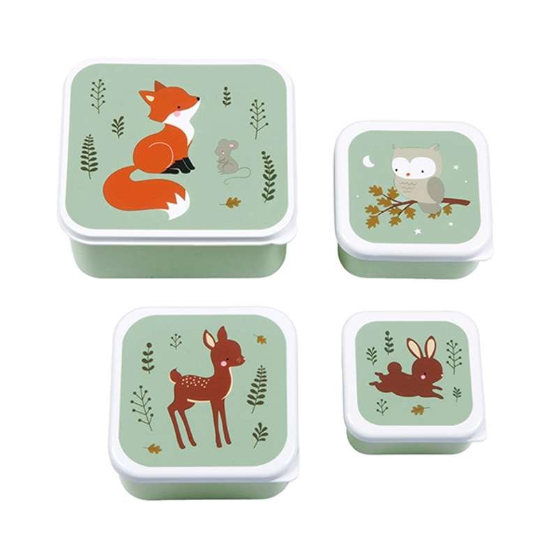 A Little Lovely Company Lunchbox and Snack Box Set - 4 pieces - Forest Friends - Sage