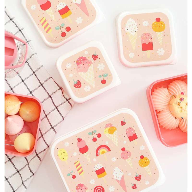 A Little Lovely Company Lunchbox and Snack Box Set - 4 pieces - Ice cream - Pink