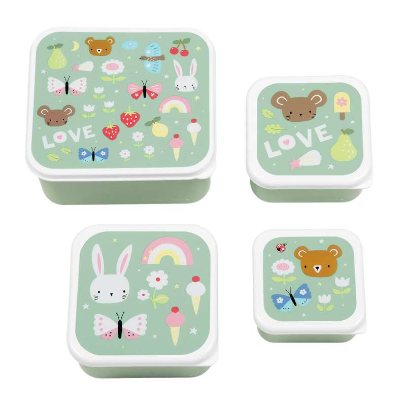 A Little Lovely Company Lunchbox and Snack Box Set - 4 pieces - Joy - Mint