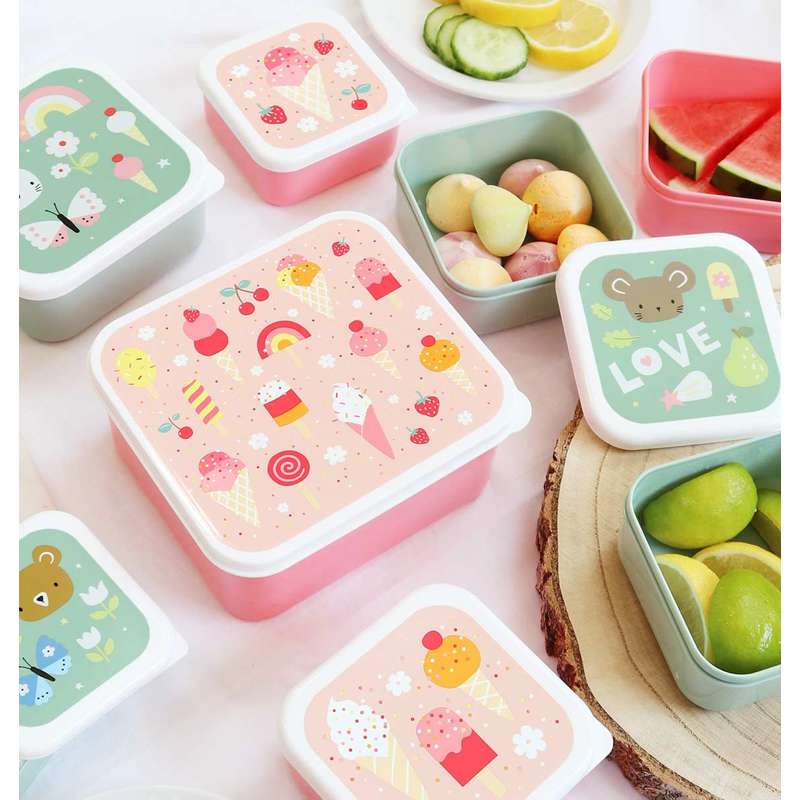 A Little Lovely Company Lunchbox and Snack Box Set - 4 pieces - Joy - Mint