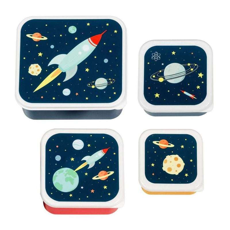 A Little Lovely Company Lunchbox and Snack Box Set - 4 pieces - Space - Blue