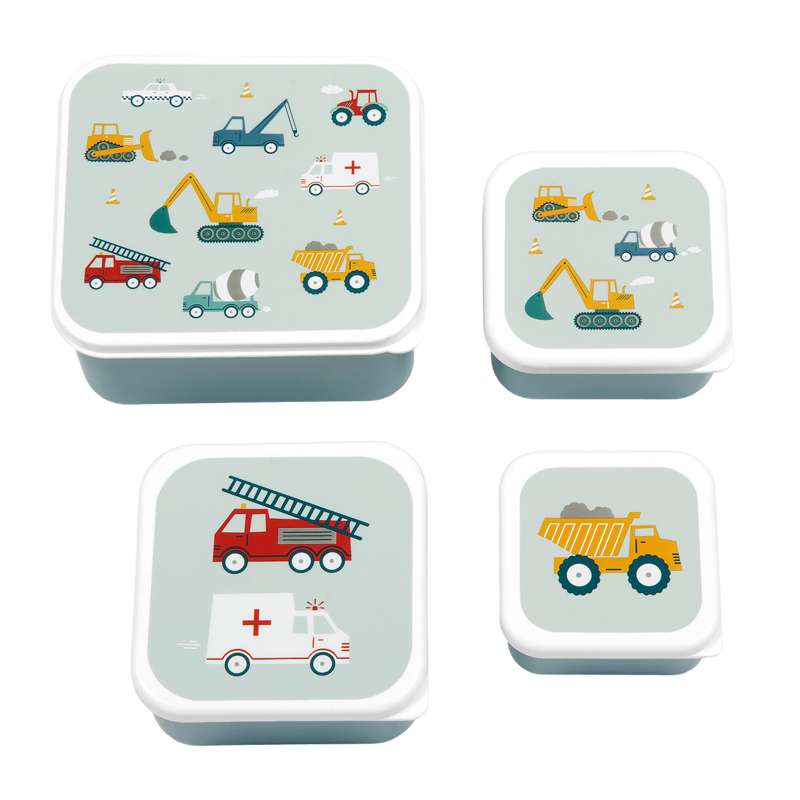 A Little Lovely Company Lunchbox and Snack Box Set - 4 pieces - Vehicles - Blue
