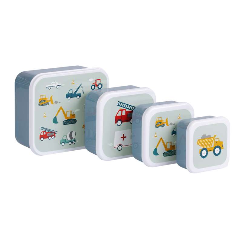 A Little Lovely Company Lunchbox and Snack Box Set - 4 pieces - Vehicles - Blue