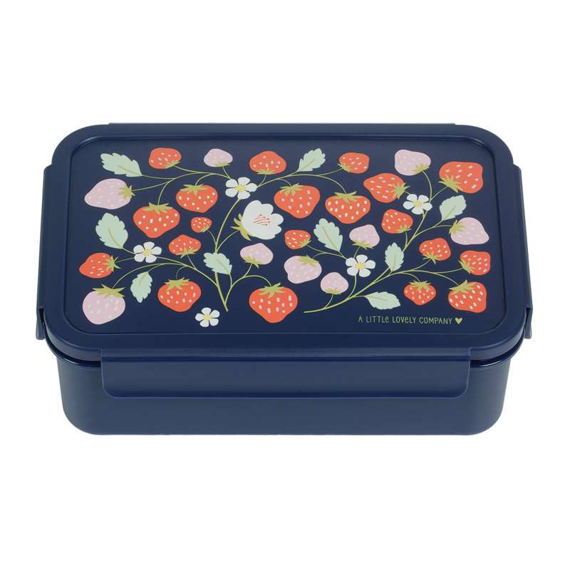 A Little Lovely Company Reminder Bento Lunchbox - Strawberries - Blue/Red