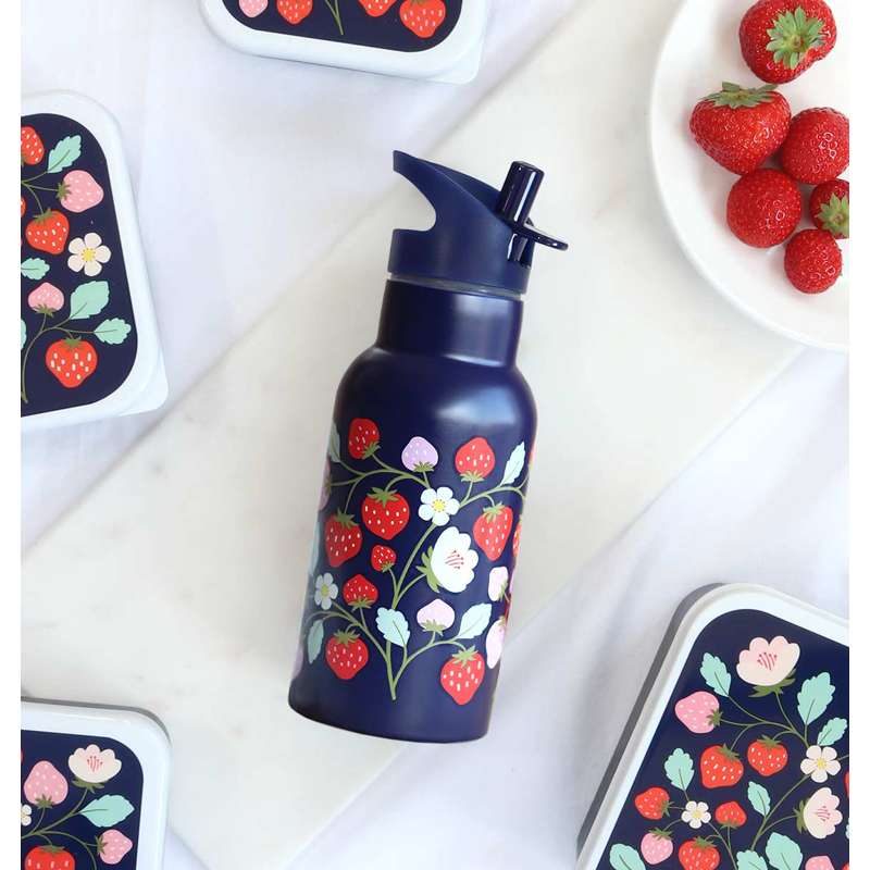 A Little Lovely Company Thermos Flask - 350 ml. - Strawberries - Blue/Red