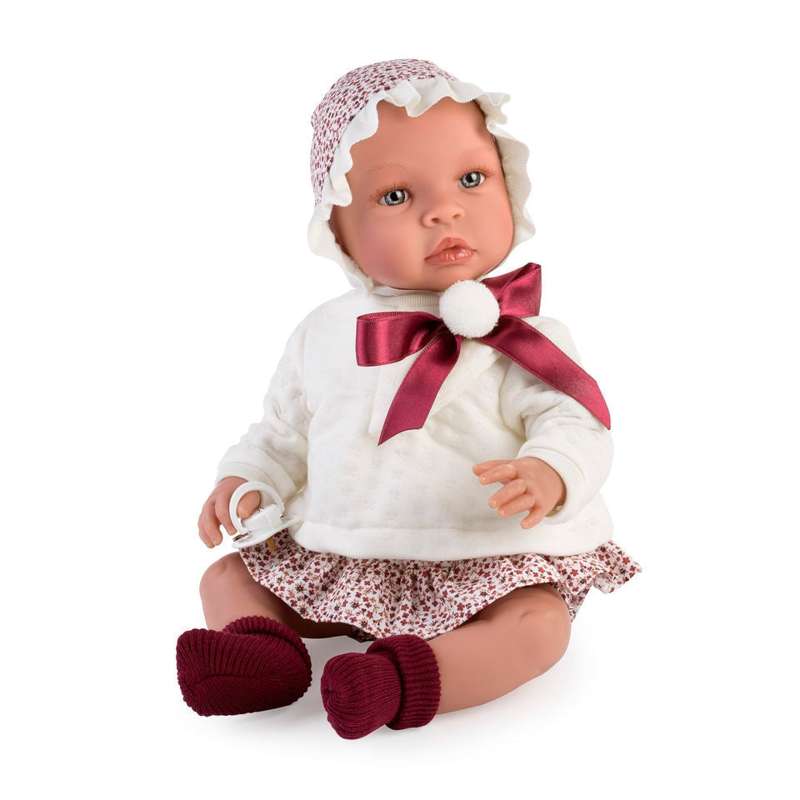 Asi Leonora Doll - Patterned Bloomers, Off-White Sweater and Bonnet (46 cm.)