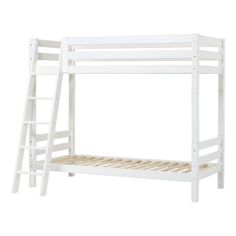 Hoppekids ECO Luxury High Loft Bed 90x200cm with slanted ladder, Flexible slatted base, White