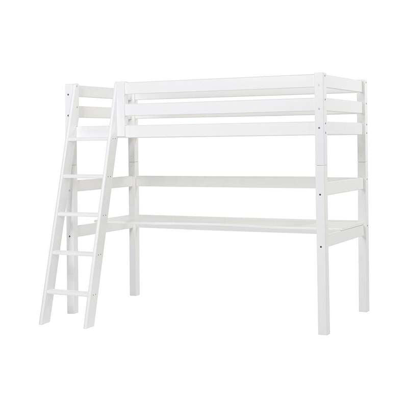 Hoppekids ECO Luxury High bed 90x200cm with tabletop and sloping ladder - White