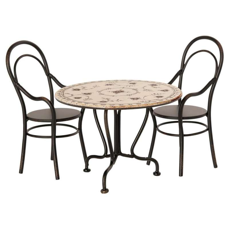 Maileg Cafe table and 2 metal chairs (8 cm./13 cm.)