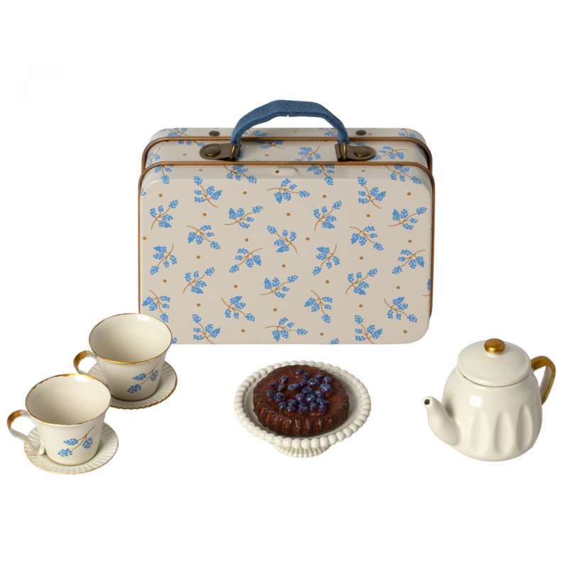 Maileg Mini Tea Set in Suitcase - Mouse - Blue Madelaine