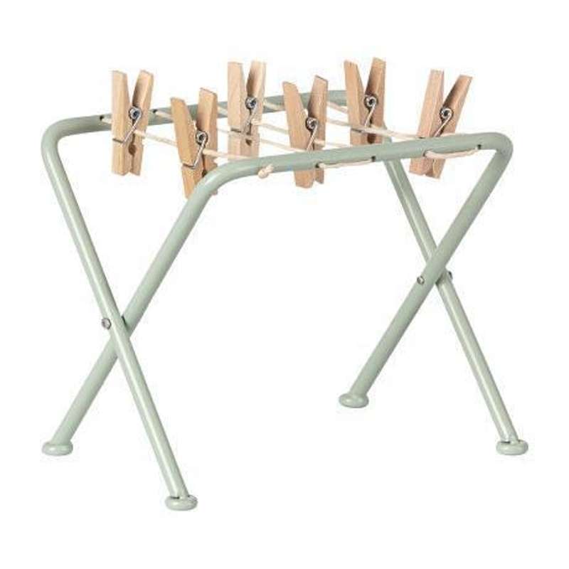 Maileg Clothes Drying Rack in metal with clothespins (mint)