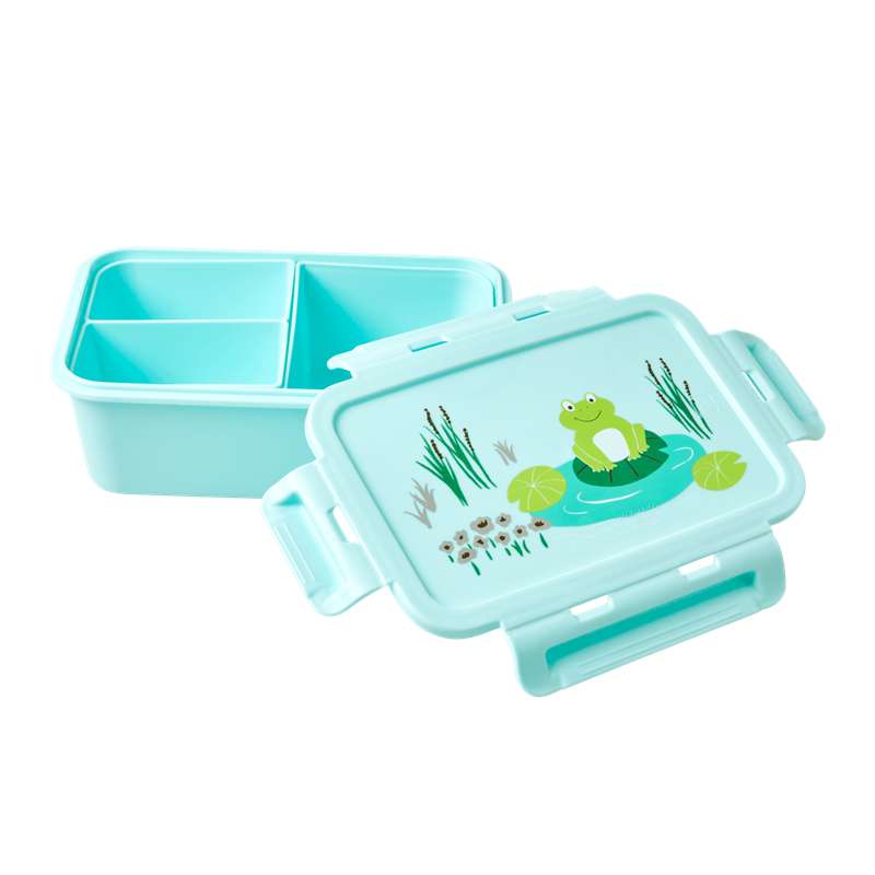 RICE Lunchbox with 3 Removable Compartments - Frog - Soft Blue