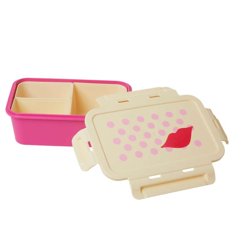 RICE Lunchbox with 3 Removable Compartments - Kiss Print - Fuchsia