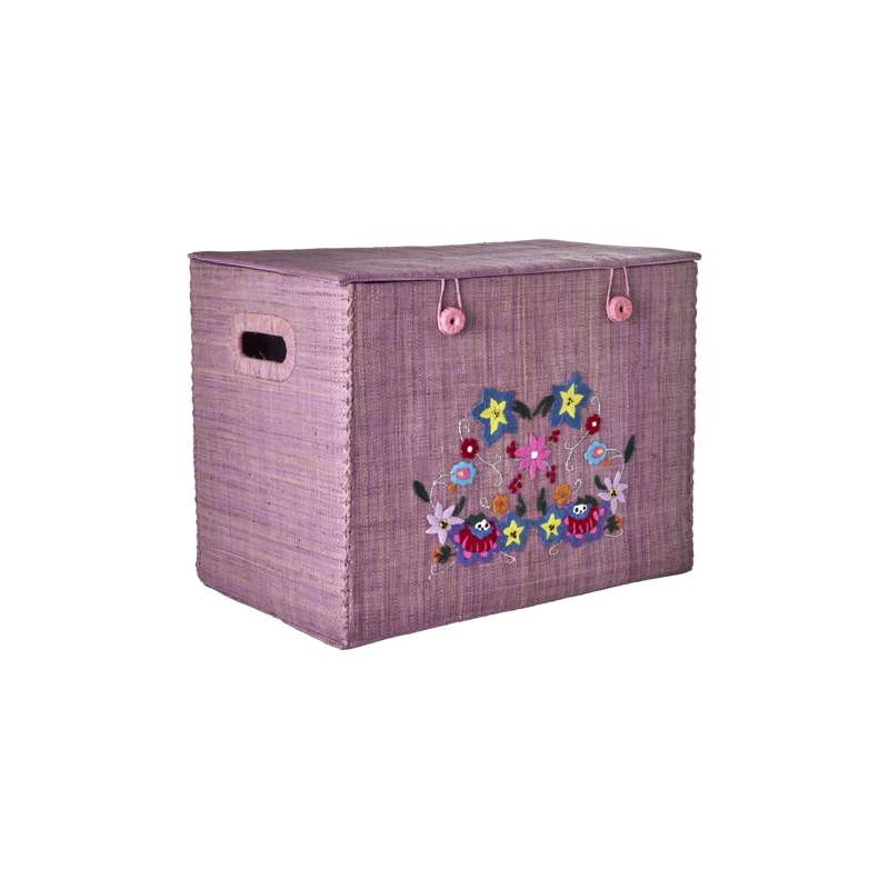 RICE Raffia Storage Box - Lavender - Medium