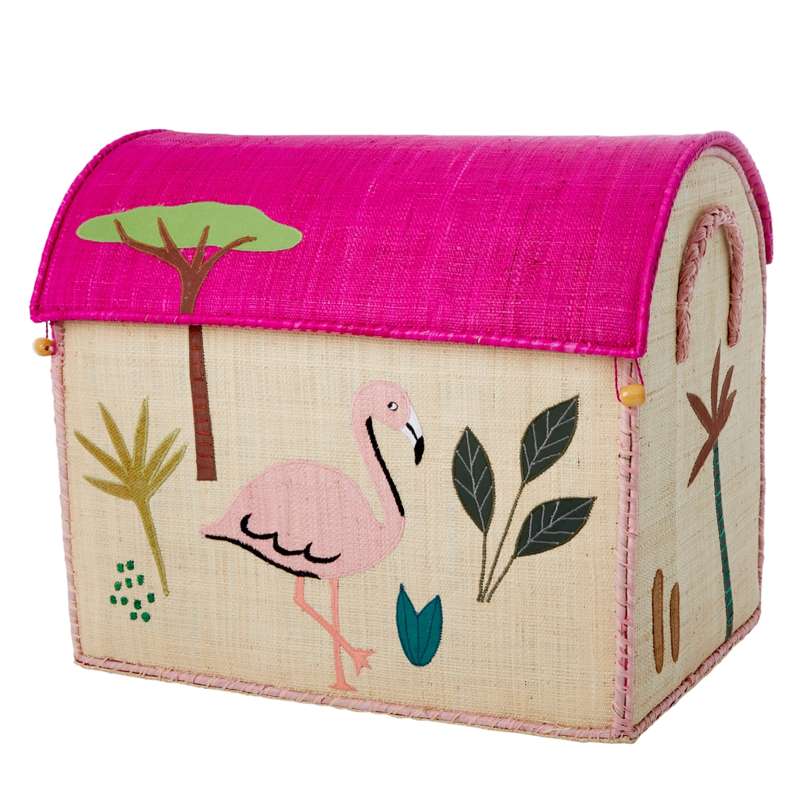 RICE Raffia Storage Houses - Jungle Animals - Pink - 3 pcs.