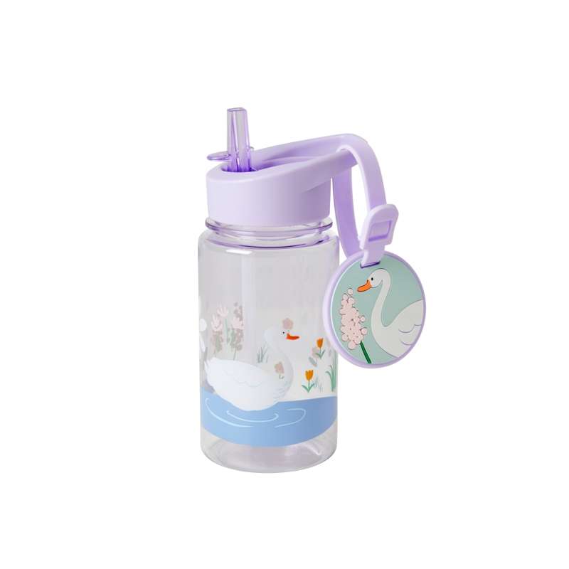 RICE Drinking bottle with straw function - 450 ml. - Swan - Purple