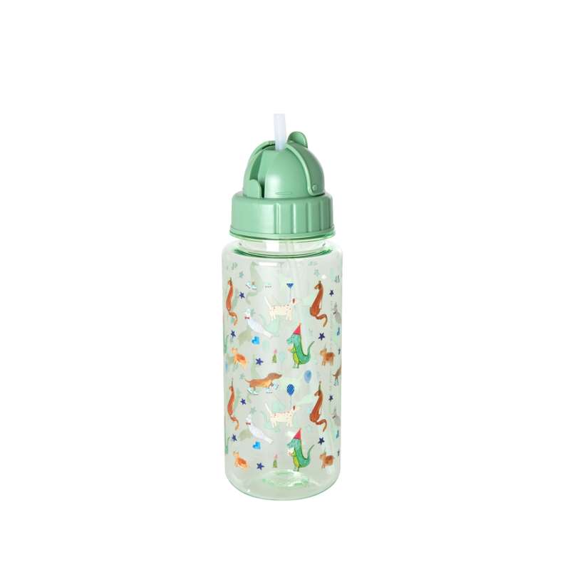 RICE Drinking bottle with straw function - Party Animal - 500 ml. - Green
