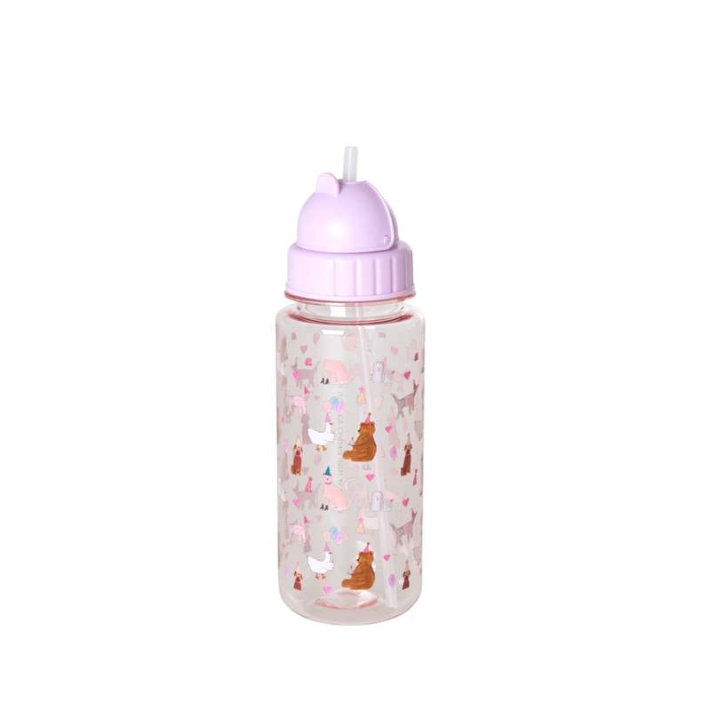 RICE Drinking bottle with Straw function - Party Animal - 500 ml. - Pink
