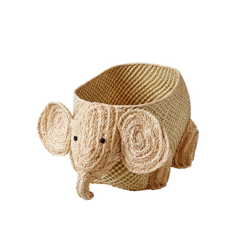 RICE Seagrass Storage Basket - Jungle Animals - Large Elephant - Natural