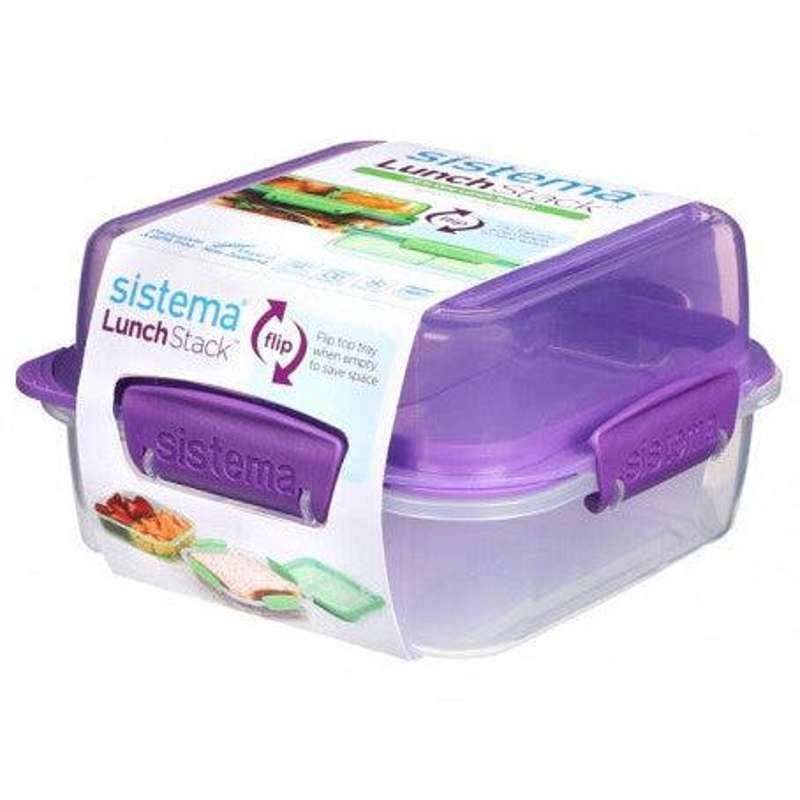 Sistema Lunch Box - Lunch Stack - Foldable and Compartmentalized - 1.24L - Purple