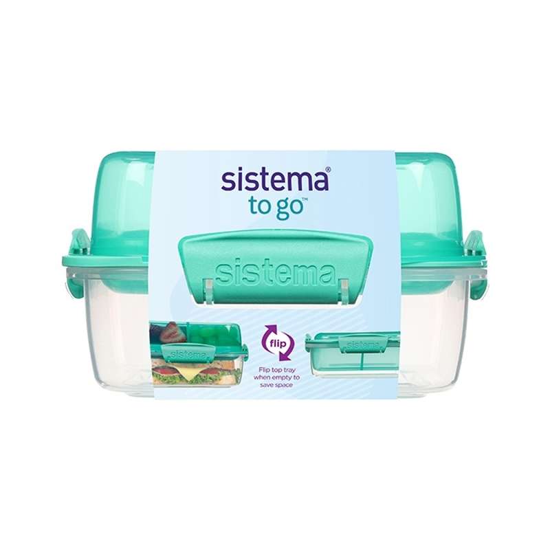 Sistema Lunch Box - Lunch Stack - Foldable and Compartmentalized - 1.24L - Minty Teal