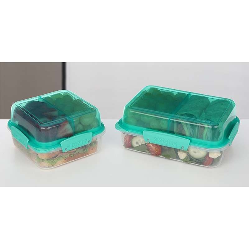 Sistema Lunch Box - Lunch Stack - Foldable and Compartmentalized - 1.24L - Minty Teal