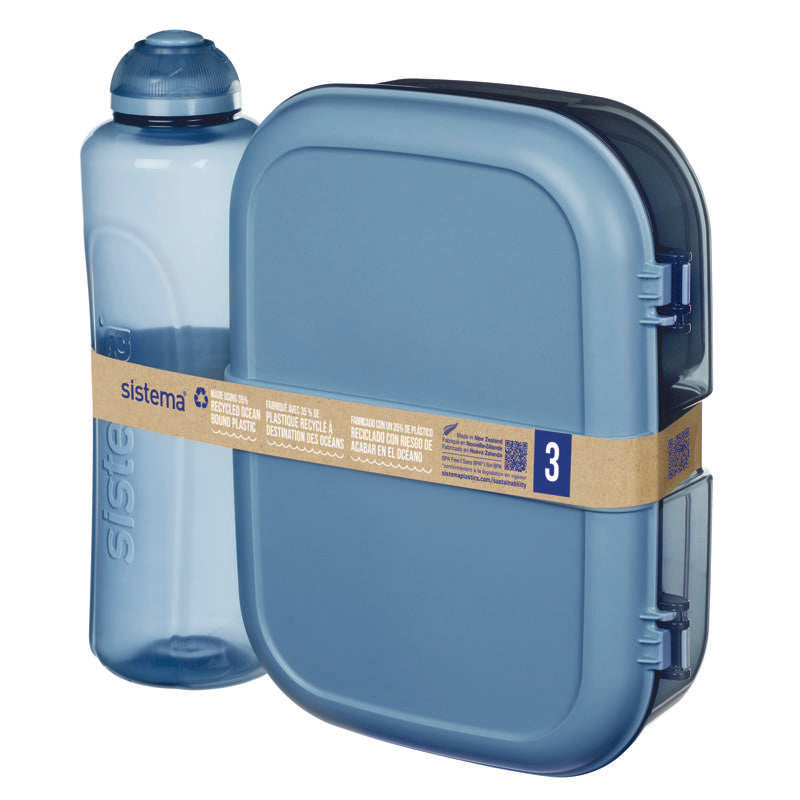 Sistema REVIVE Lunch Box and Water Bottle - Ribbon Lunch To Go - 1.1L - Mountain Blue