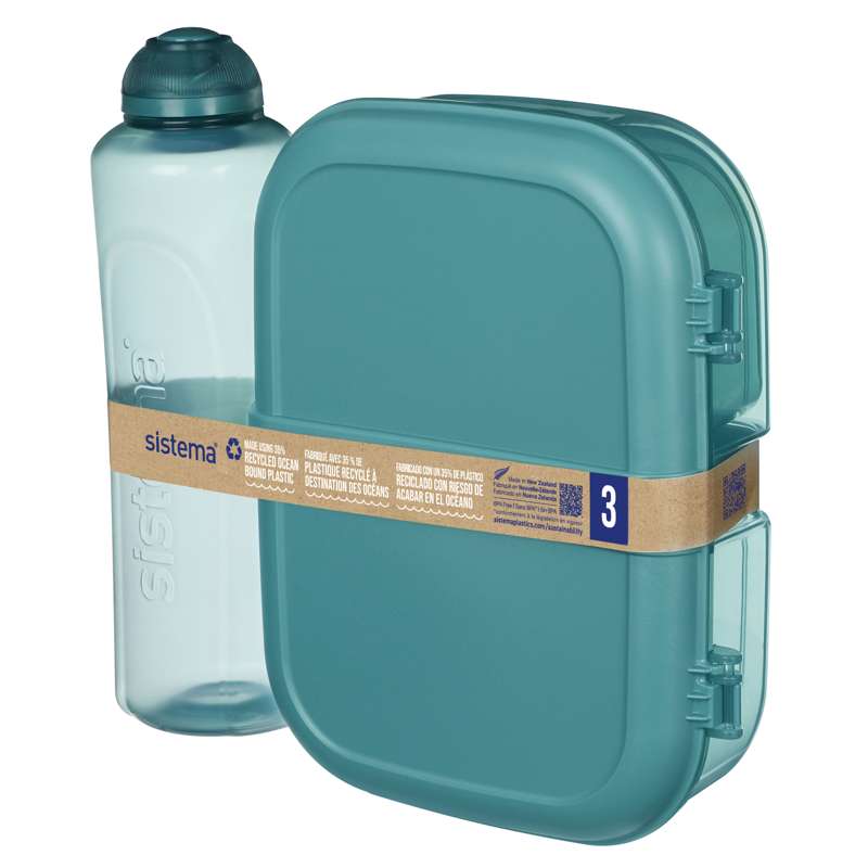Sistema REVIVE Lunch Box and Drink Bottle - Ribbon Lunch To Go - 1.1L - Teal Stone