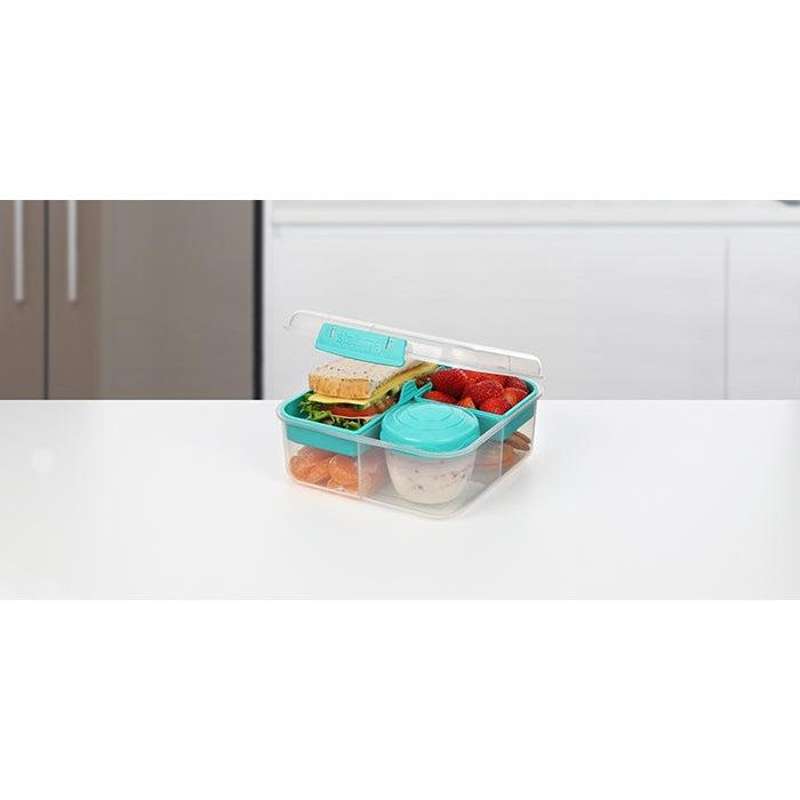 Sistema Bento Lunch Box - Compartmentalized with Container - 1.25L - Clear/Minty Teal